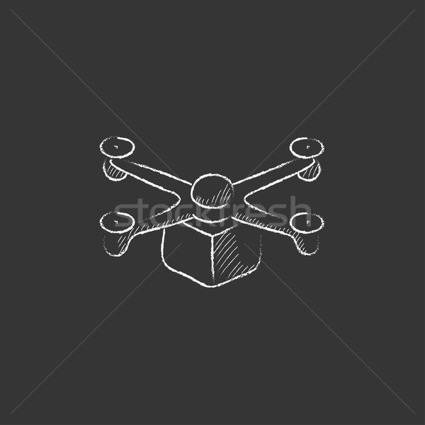 Drone delivering package. Drawn in chalk icon. Stock photo © RAStudio