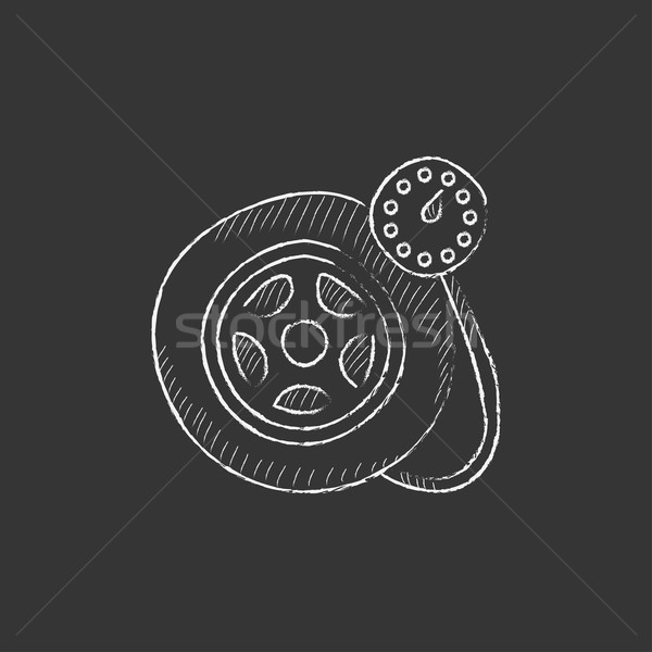 Pressure gauge tyre . Drawn in chalk icon. Stock photo © RAStudio