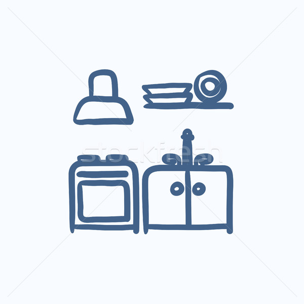 Keuken interieur schets icon vector geïsoleerd Stockfoto © RAStudio