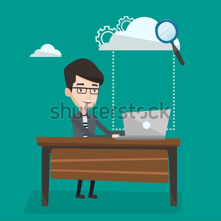 Cloud Computing Technologie jungen lächelnd Geschäftsmann arbeiten Stock foto © RAStudio