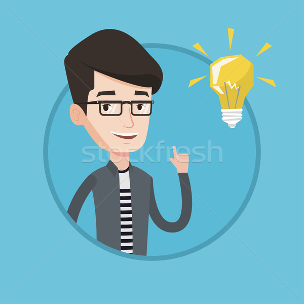 Student pointing at light bulb vector illustration Stock photo © RAStudio