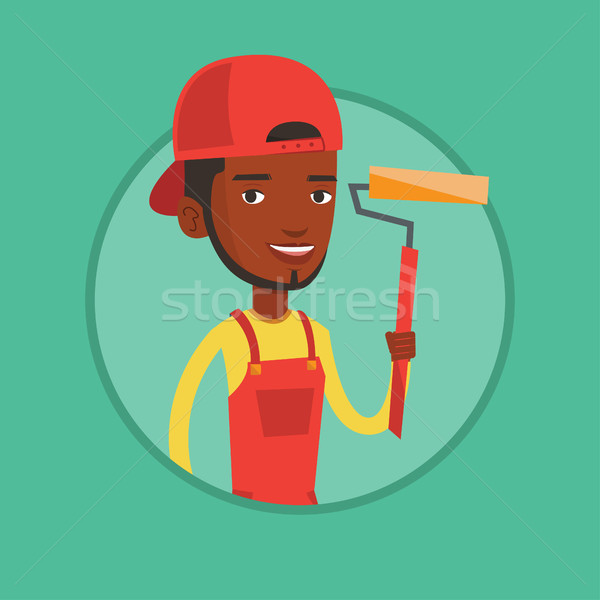 Painter holding paint roller vector illustration. Stock photo © RAStudio