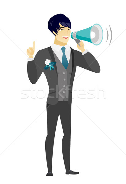 Young asian groom making announcement . Stock photo © RAStudio