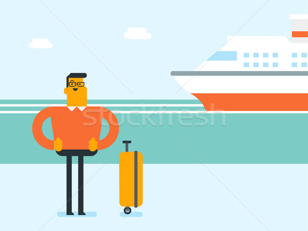 Tourist goes to the cruise liner with a suitcase. Stock photo © RAStudio