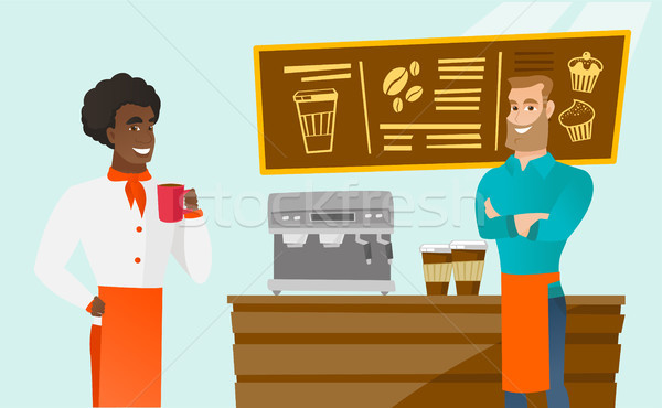 Barista stałego ekspres do kawy młodych biały Zdjęcia stock © RAStudio