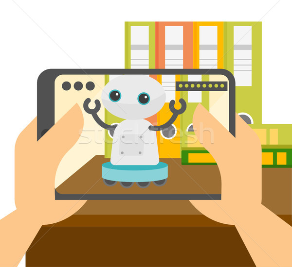 Hands holding tablet with augmented reality app. Stock photo © RAStudio