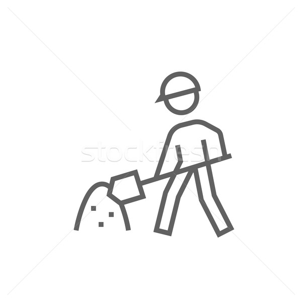 Człowiek łopata Hill piasku line ikona Zdjęcia stock © RAStudio