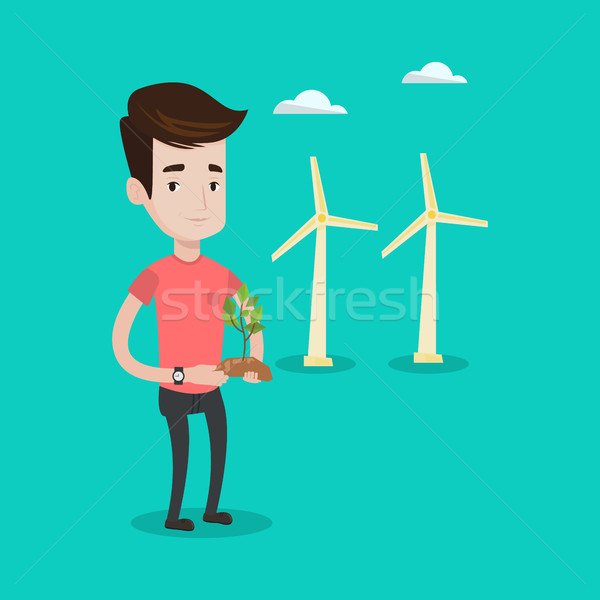 Man holding green small plant vector illustration. Stock photo © RAStudio