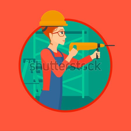 Worker with hammer drill vector illustration. Stock photo © RAStudio