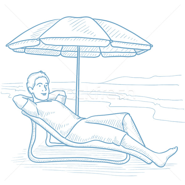 Człowiek relaks leżak szczęśliwy parasol Zdjęcia stock © RAStudio
