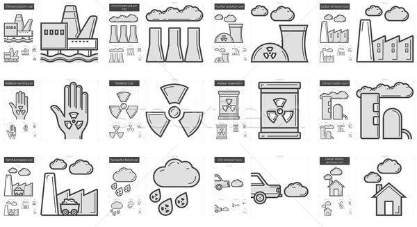 Ecology biohazard line icon set. Stock photo © RAStudio