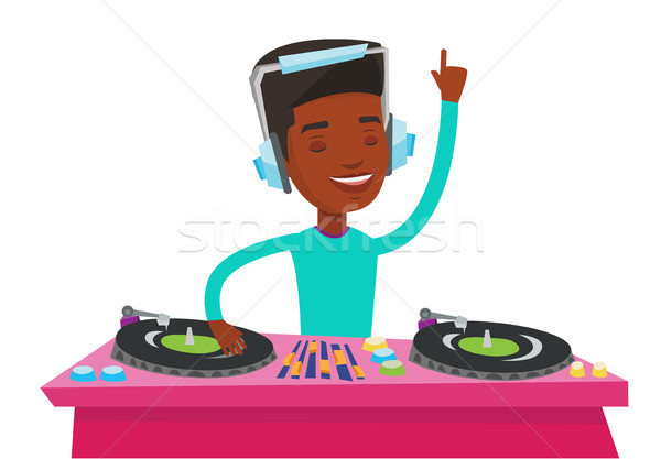 Stock photo: DJ mixing music on turntables vector illustration.