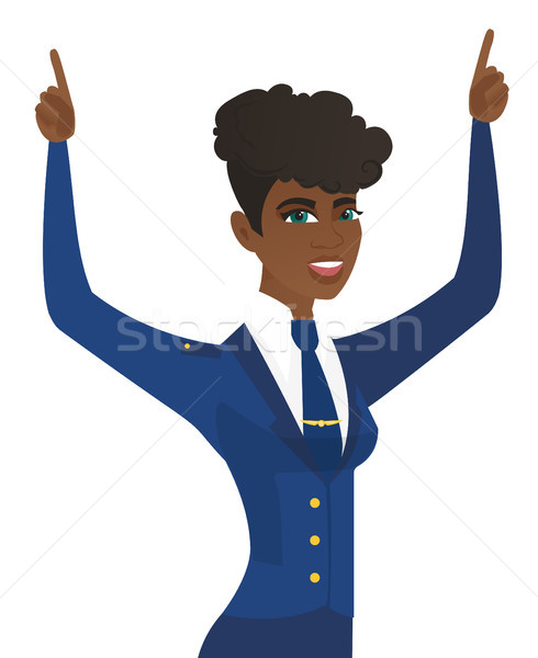 African stewardess standing with raised arms up. Stock photo © RAStudio