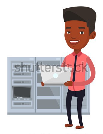 [[stock_photo]]: Ingénieur · travail · portable · réseau · serveur · chambre