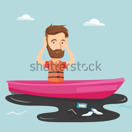Young woman floating on a boat in polluted water. Stock photo © RAStudio