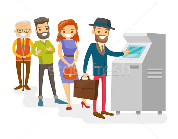 Caucasian white people standing in a queue to ATM. Stock photo © RAStudio