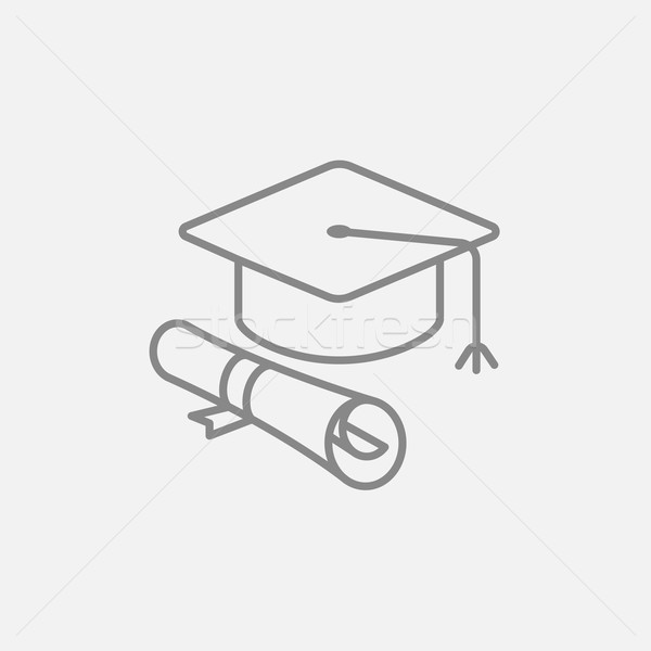 Graduation cap with paper scroll line icon. Stock photo © RAStudio