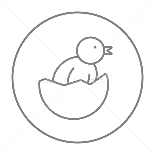 Chick peeking out of egg shell line icon. Stock photo © RAStudio