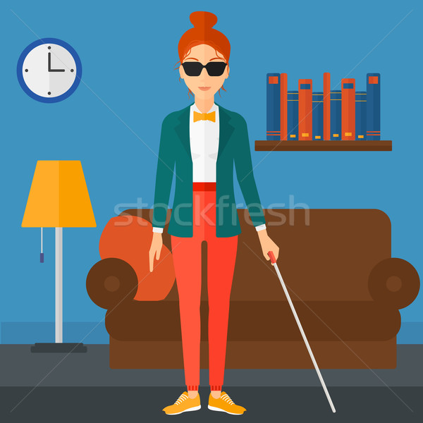 Stock photo: Blind woman with stick.