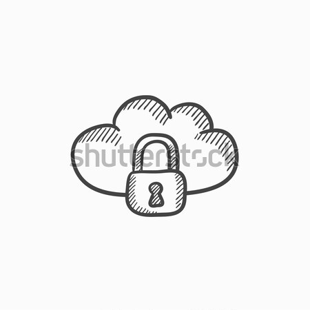 [[stock_photo]]: Sécurité · croquis · icône · nuage · lock