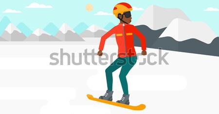 Foto stock: Mulher · jovem · snowboarding · asiático · mulher · neve · montanha