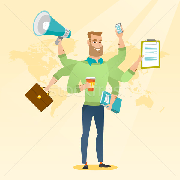 Man coping with multitasking vector illustration. Stock photo © RAStudio