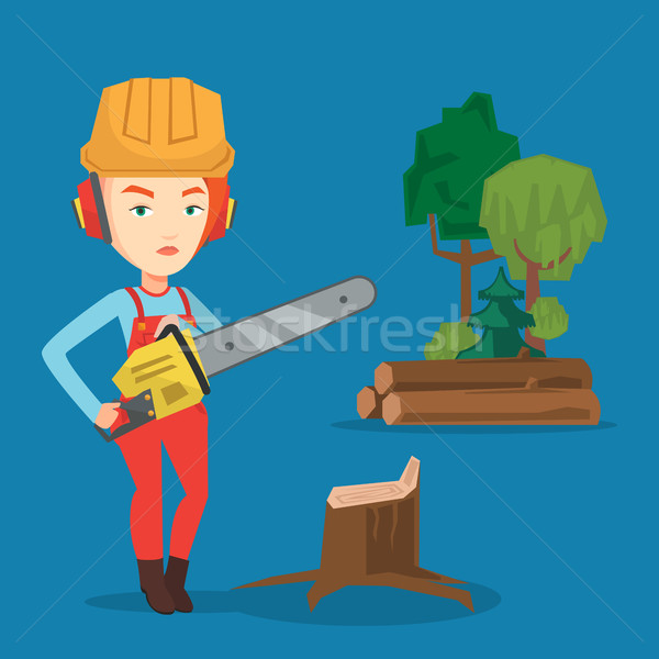 Lumberjack with chainsaw vector illustration. Stock photo © RAStudio