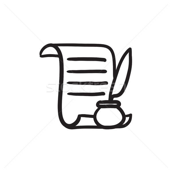 Stockfoto: Papier · scroll · veer · pen · schets · icon