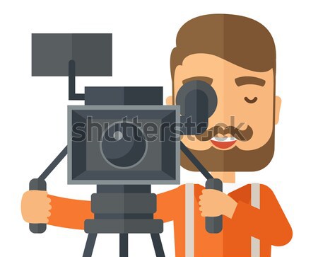Kareraman film kamera állvány kaukázusi néz profi Stock fotó © RAStudio