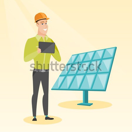 Kadın işçi güneş enerjisi bitki mühendis çalışma Stok fotoğraf © RAStudio