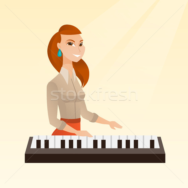 Nő játszik zongora fiatal kaukázusi zenész Stock fotó © RAStudio