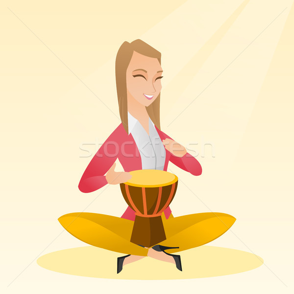 Woman playing the ethnic drum vector illustration. Stock photo © RAStudio