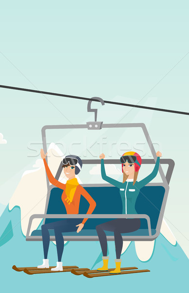Dwa narciarskie resort posiedzenia windy Zdjęcia stock © RAStudio