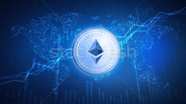Ethereum coin on hud background with bull stock chart. Stock photo © RAStudio