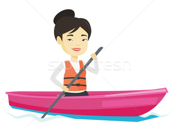 Sportswoman riding in kayak vector illustration. Stock photo © RAStudio