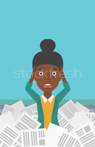 Stock photo: Woman in stack of newspapers.