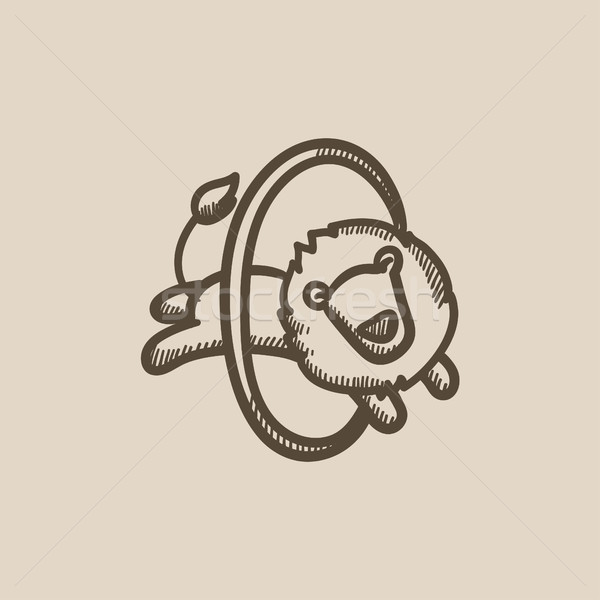 Leeuw springen ring schets icon vector Stockfoto © RAStudio