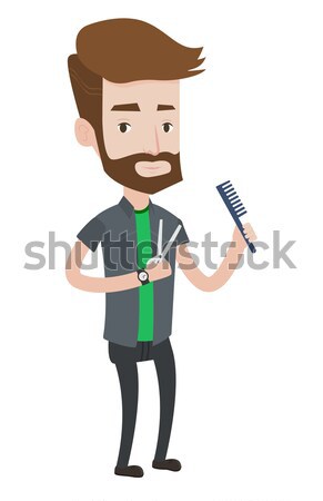 Barbier halten Kamm Schere Hände Stock foto © RAStudio