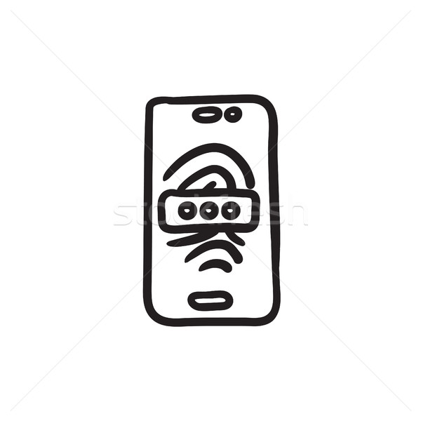 Mobiele telefoon vingerafdruk schets icon vector geïsoleerd Stockfoto © RAStudio