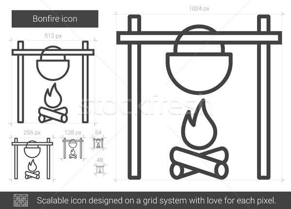 Foto stock: Fogueira · linha · ícone · vetor · isolado · branco