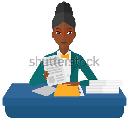 Semnare contract femeie şedinţei la locul de muncă Imagine de stoc © RAStudio