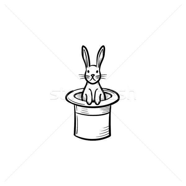 Stock photo: Rabbit in a magician hat hand drawn sketch icon.