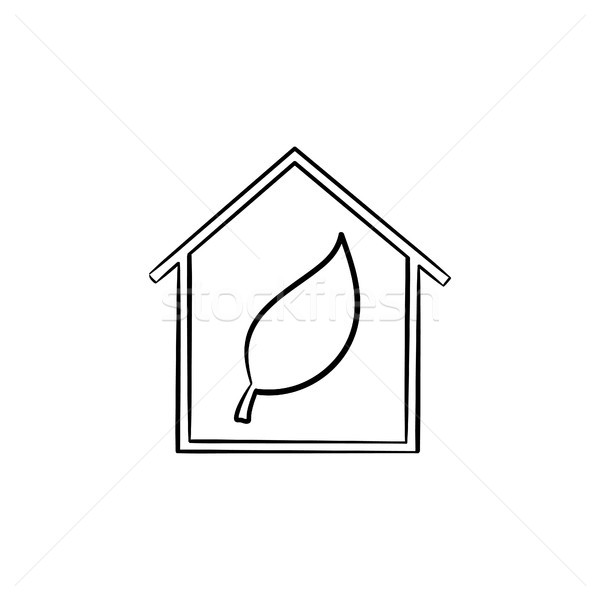 Ecología amistoso casa hoja dibujado a mano icono Foto stock © RAStudio