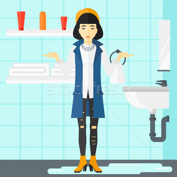 Woman in despair standing near leaking sink. Stock photo © RAStudio