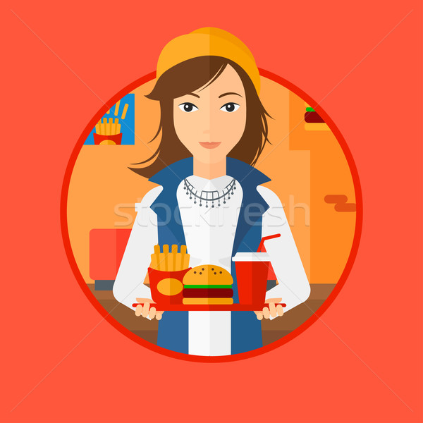 Frau Fast-Food halten Fach voll ungesundes Essen Stock foto © RAStudio