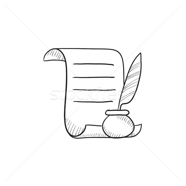 [[stock_photo]]: Papier · défiler · plumes · stylo · croquis · icône