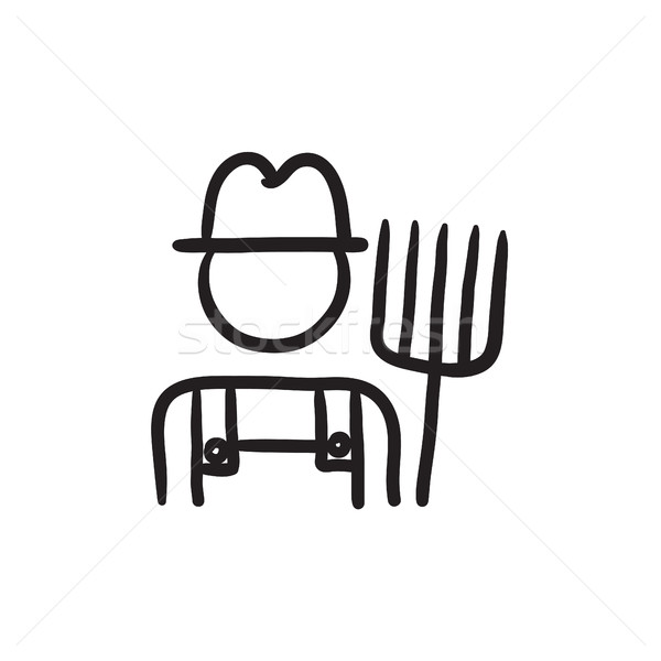 Farmer with pitchfork sketch icon. Stock photo © RAStudio