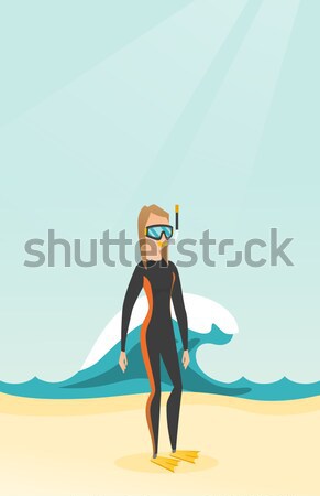 [[stock_photo]]: Jeunes · plongeur · femme · plongée · costume · masque