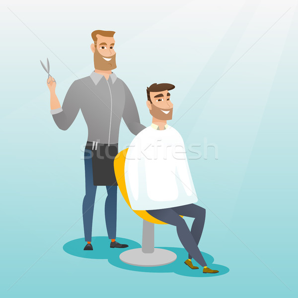 Fryzjera młody człowiek cięcie włosy Zdjęcia stock © RAStudio