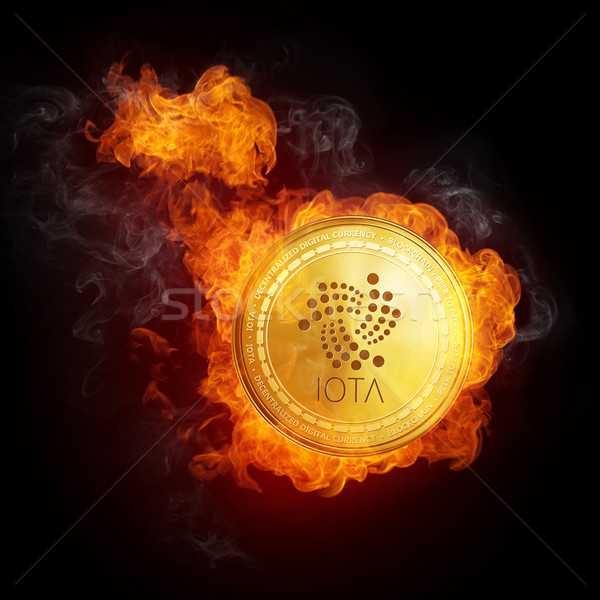 Golden IOTA coin falling in fire flame. Stock photo © RAStudio